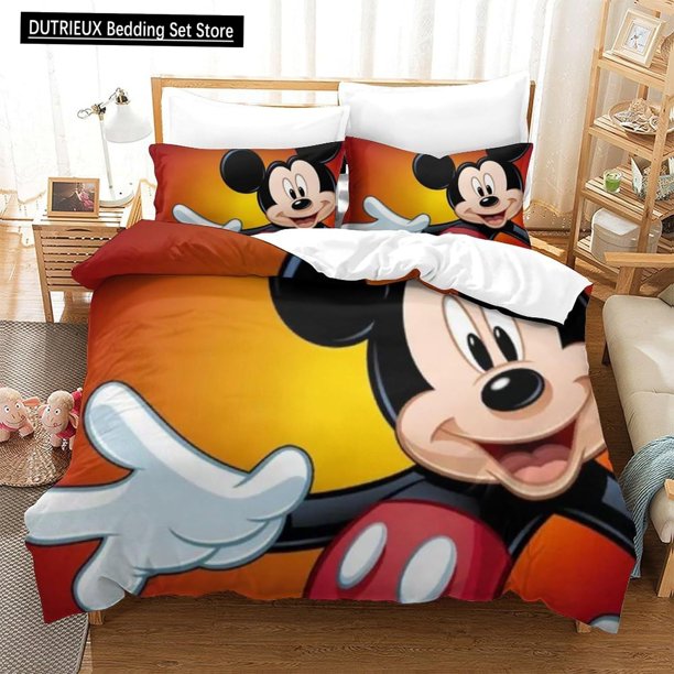 Cartoon Mickey Mouse Home Duvet Cover Pillowcase Bedding Set Children's And Adult Double Bed Kawaii Three Piece Set Bed Sheets
