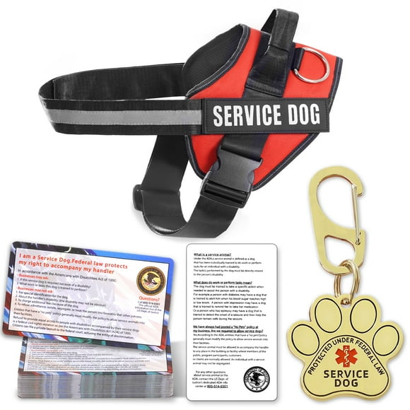 Chaleco Opstin para perros de servicio, etiqueta de identificación, 50 tarjetas de información ADA
