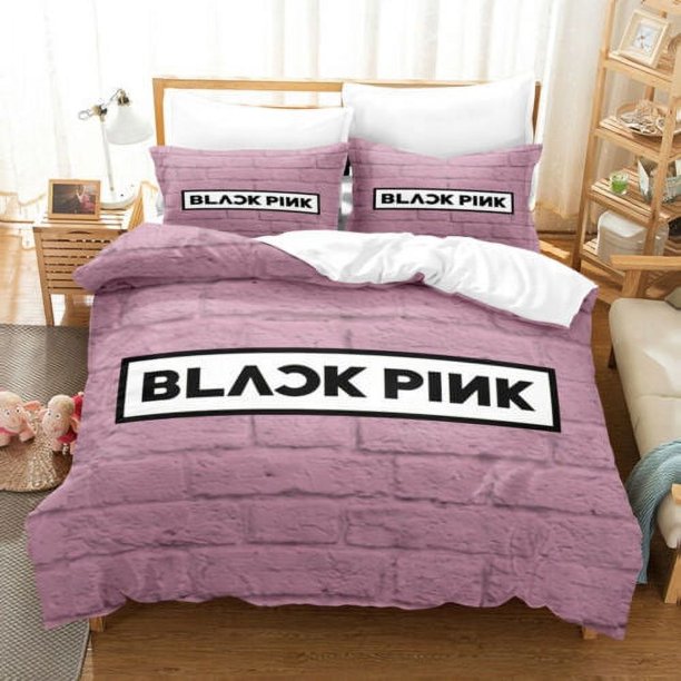 Black_pink 3 Pcs Comforter Set with 2 Pillowcases,Blackpin_k Bedding Set Sheet Set for Kids Adults,All Season Lightweight