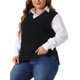 thumbnail image 5 of Agnes Orinda Chaleco de Suéter Talla Grande para Mujeres Cuello en V Chalecos de Punto Sólidos Clásicos Sin Mangas Suéteres Tops 3X Negro, 5 of 6