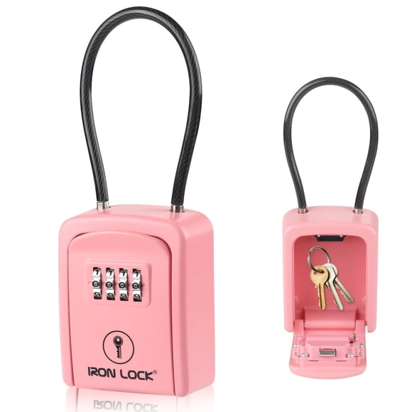 Caja de seguridad para llaves de hierro, pequeña y rosa, con cable de sujeción