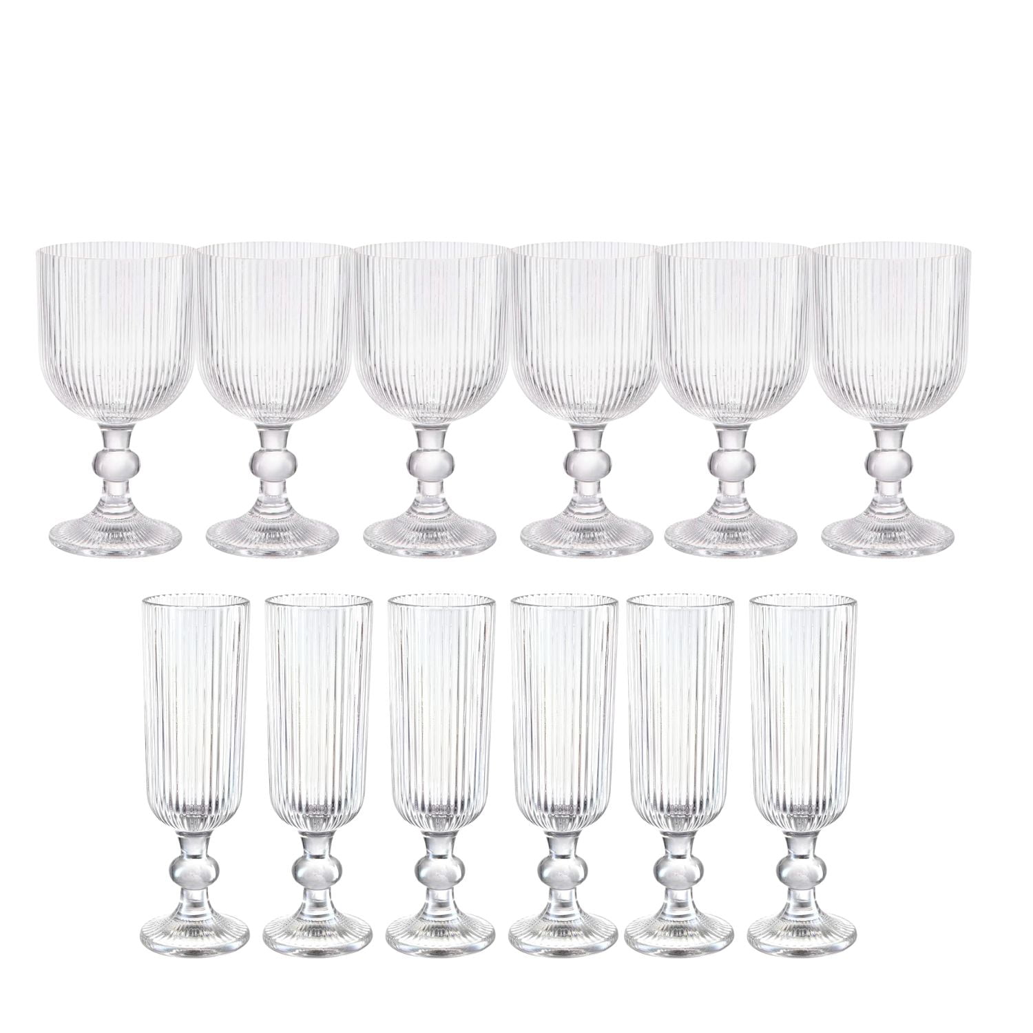 Allegra - Set 12 Copas Talladas Lisa Vidrio Transparente