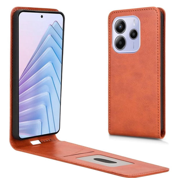 Funda tipo folio para Xiaomi Redmi Note 14 4G con soporte magnético y protección para la cámara Marrón