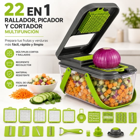 Rallador Picador Cortador de Frutas y Verduras Multifunción 22 en 1
