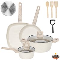 Chefchoice - Bateria Cocina Aluminio Bifera Antiadherente Granito 10 Piezas Crema
