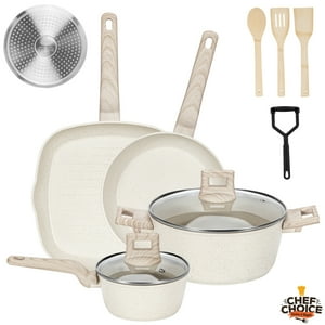 Chefchoice - Bateria Cocina Aluminio Bifera Antiadherente Granito 10 Piezas Crema