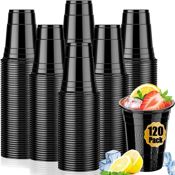 Vasos de Plástico leeauszya 16 oz Negros Paquete de 120 para Bebidas Frías