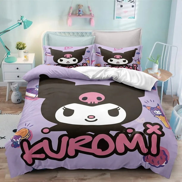 Kuromi bedding set cartoon anime Kuromi melody quilt duvet cover pillowcase kid girls Gothic bed set twin Queen King Size