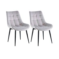 Habita2 Chile - Pack 2 Sillas Para Comedor Tapizado Felpa Con Diseño Cuadro Base Negra - Gris