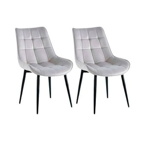 Habita2 Chile - Pack 2 Sillas Para Comedor Tapizado Felpa Con Diseño Cuadro Base Negra - Gris
