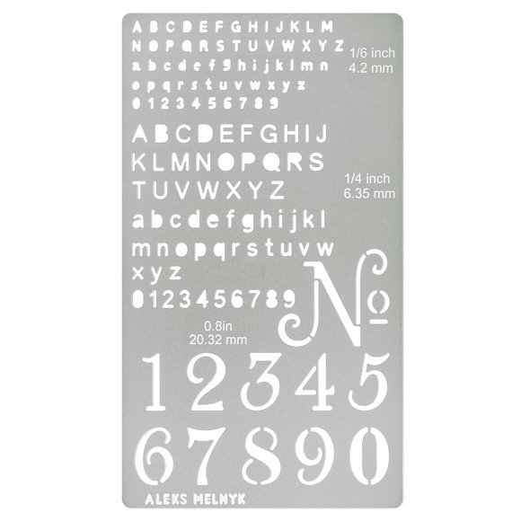 Plantilla de acero inoxidable Aleks Melnyk 10 × 18 cm Letras pequeñas 1 pza