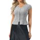 thumbnail image 1 of INSPIRE CHIC Blusa de Mujer de Tweed a Cuadros con Cuello en V, Manga Corta y Dobladillo Peplum Negro Talla L, 1 of 6