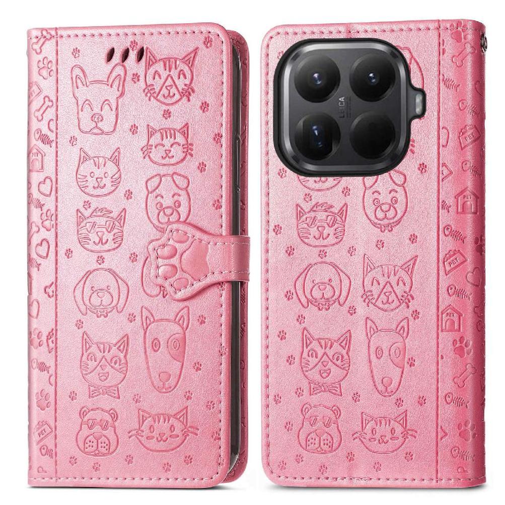 Funda Cartera Foxdock Para Xiaomi 15T Pro , Flip Pu Con Relieve De Gatos Y Perros, Tarjetero Y Soporte
