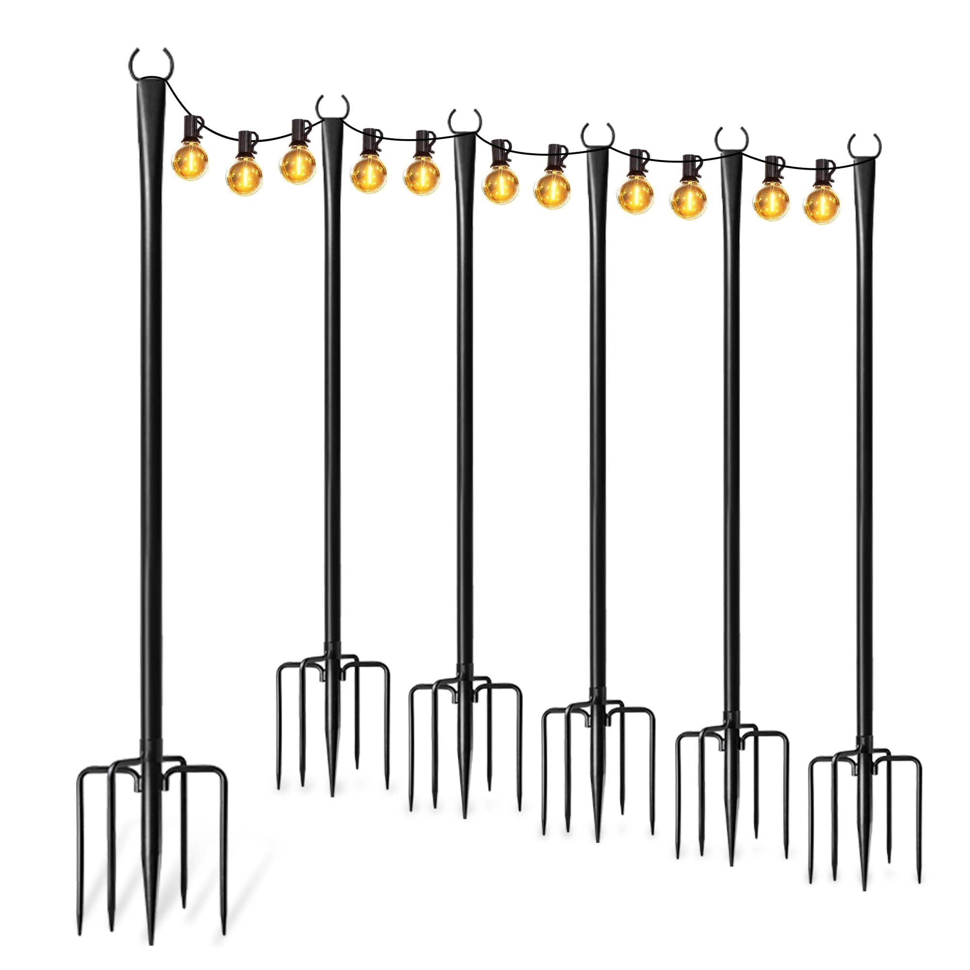 Postes Para Luces De Guirnalda Fussion, Paquete De 6, Metal, Para Exterior, Ajustables