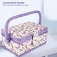 thumbnail image 4 of Cesta de costura hecha a mano, organizador de hilo y aguja, caja de almacenamiento de costura de doble capa con asa, estampado de flores moradas, 4 of 5
