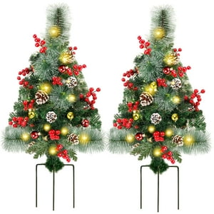Christmas Pathway Trees Juegoal, 30 Cm, Con 60 Luces Led, Paquete De 2