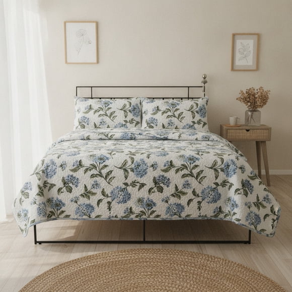 Cubrecamas Quilt 1.5 Plazas Flowers Azul Martine