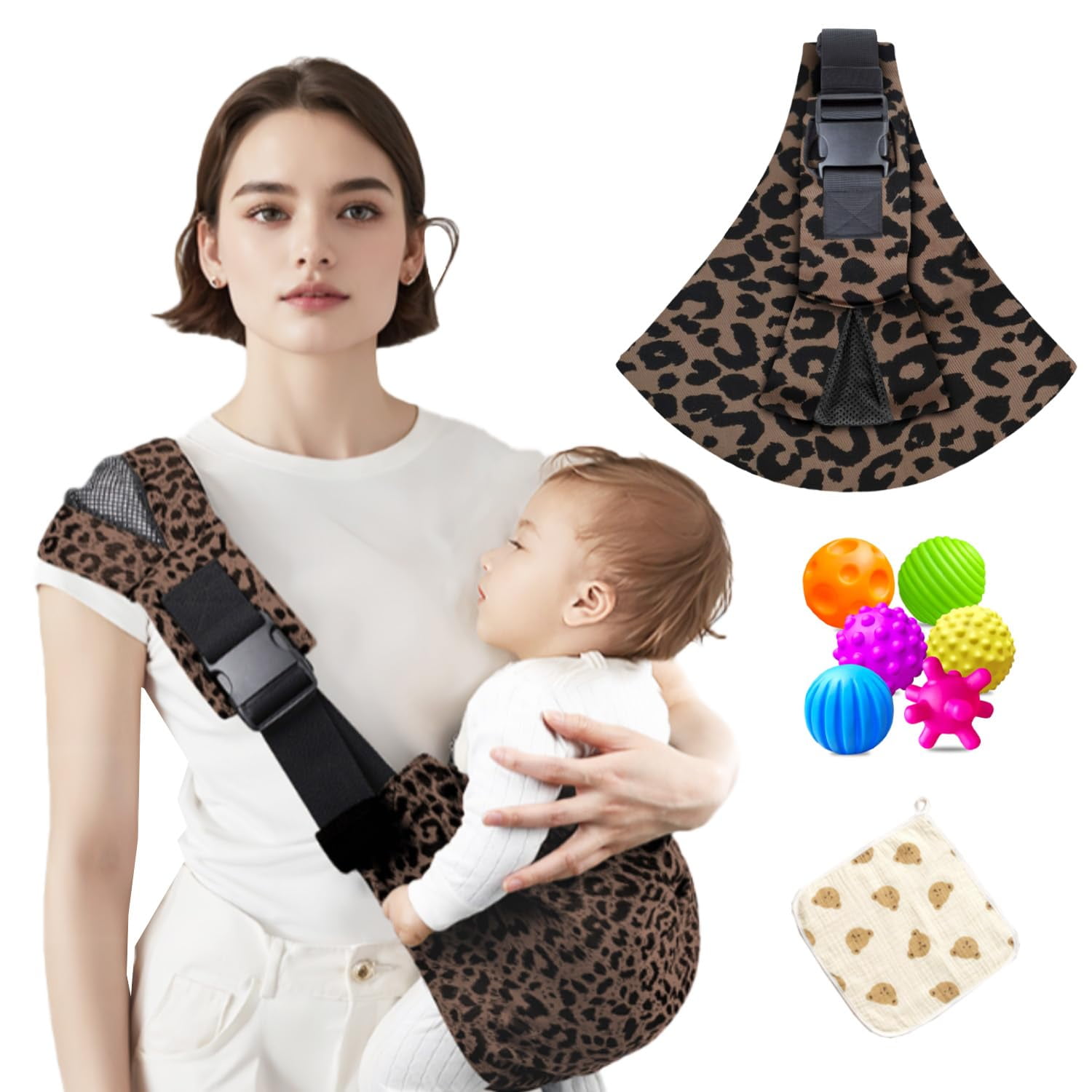 Portabebés Tipo Bandolera Sanilinwild Estampado Leopardo, Ajustable, 10-20 Kg