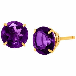 Aros Paris Jewelry 14K Yellow Gold 3Mm Created Amethyst Redondo Mujer