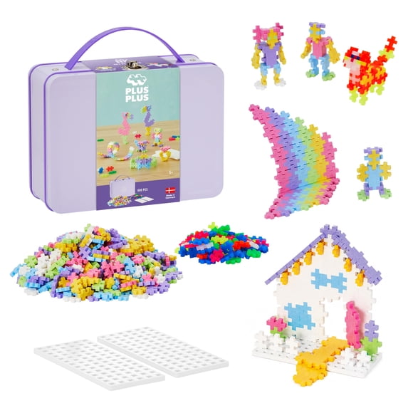 PLUS PLUS Maletín Metálico, Set de 600 Bloques de Construcción en Tonos Pastel