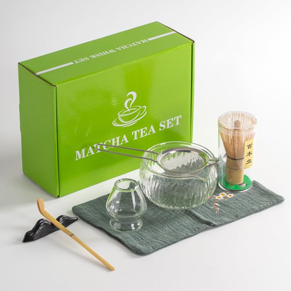 Juego de té japonés DWEHIXBUY, cuenco para batir matcha, 7 unidades, vidrio blanco