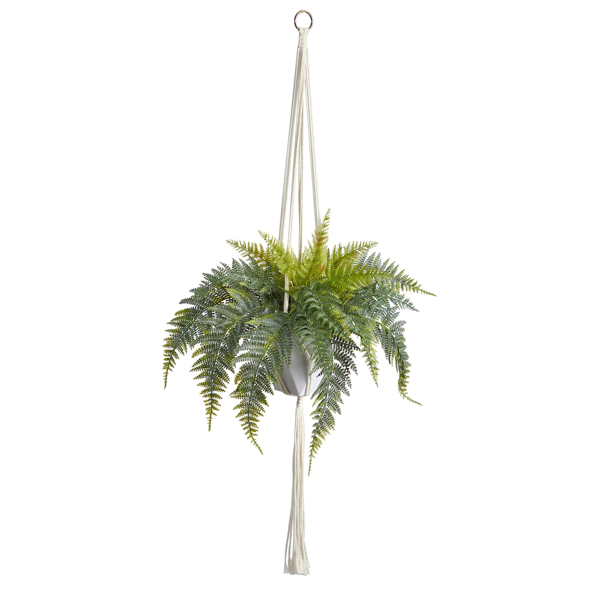 Nearly Natural - Planta Artificial Con Forma De Helecho Casi Natural Para Colgar, 25 Cm, Con Cesta