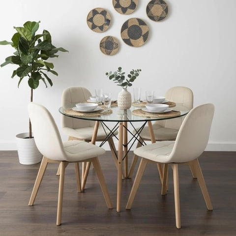 Pandalino - Comedor Mesa Redonda Elida 80 Cm + 4 Sillas Vorak Beige