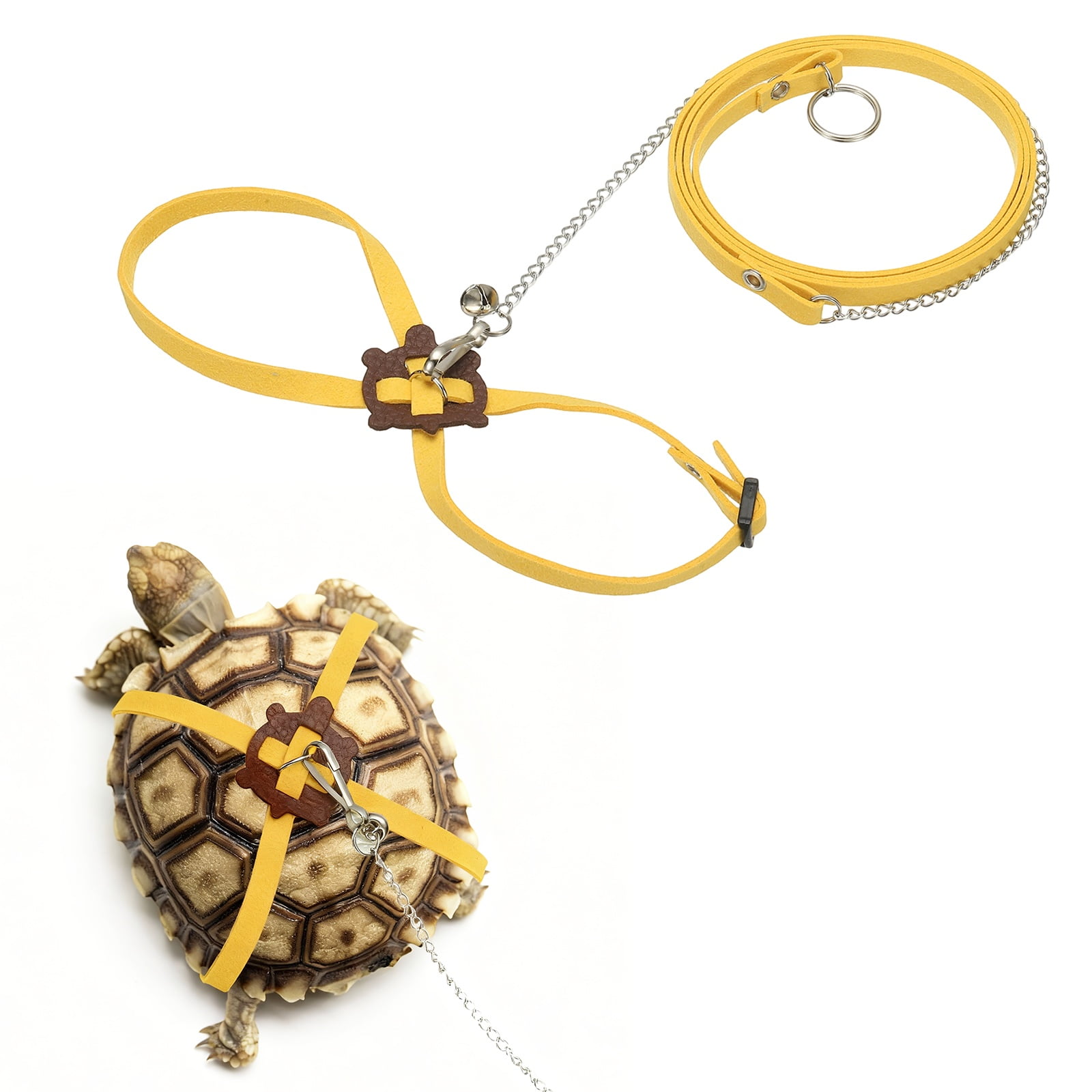 Arnés Ajustable para Tortugas Uxcell con Campana de Cuero Suave Hebilla Giratoria Correa de Paseo a Prueba de Escape Pequeño Amarillo