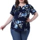 thumbnail image 1 of Blusa de mujer talla grande Agnes Orinda con cuello en V, estampado floral, manga corta, top casual, blusas, talla 2X, azul marino, 1 of 6