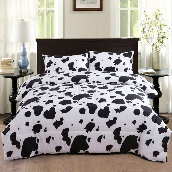 Juego de edredón PERFEMET con estampado de vaca, tamaño queen, reversible