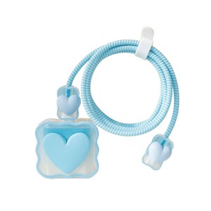 Magideal - Estuche Protector 3D, Cabezal De Cargador Línea De Datos Accesorios De Cable De Datos Protector De Cargador Rápido De Dibujos Animados Para Teléfono , Amor Azul