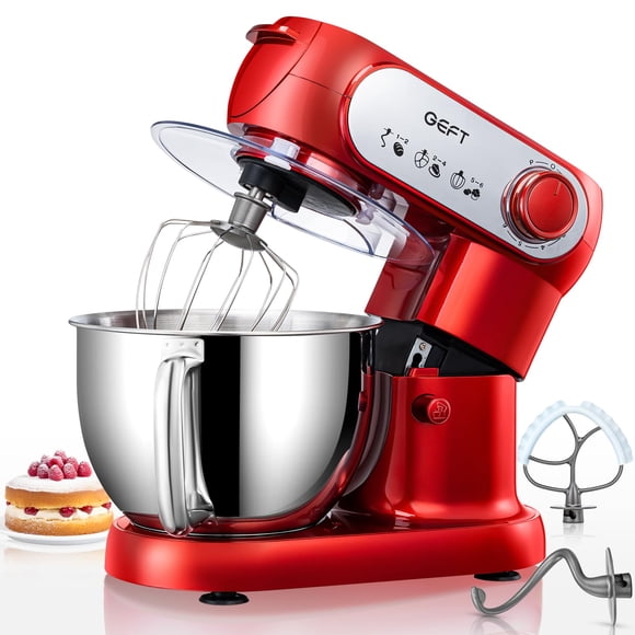 Batidora de Pie GEFT 6QT 600W 6 Velocidades Cabezal Inclinable Roja