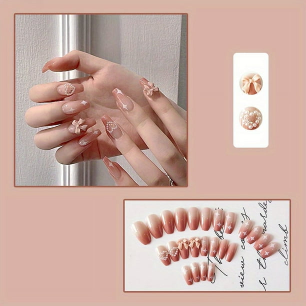 24pcs Heart Design Press On Nails with Rhinestones - Long Coffin Fake Nails for Women, Girls, and Men - Full Glue On Acrylic Artificial Nails for Manicure Art Decorations