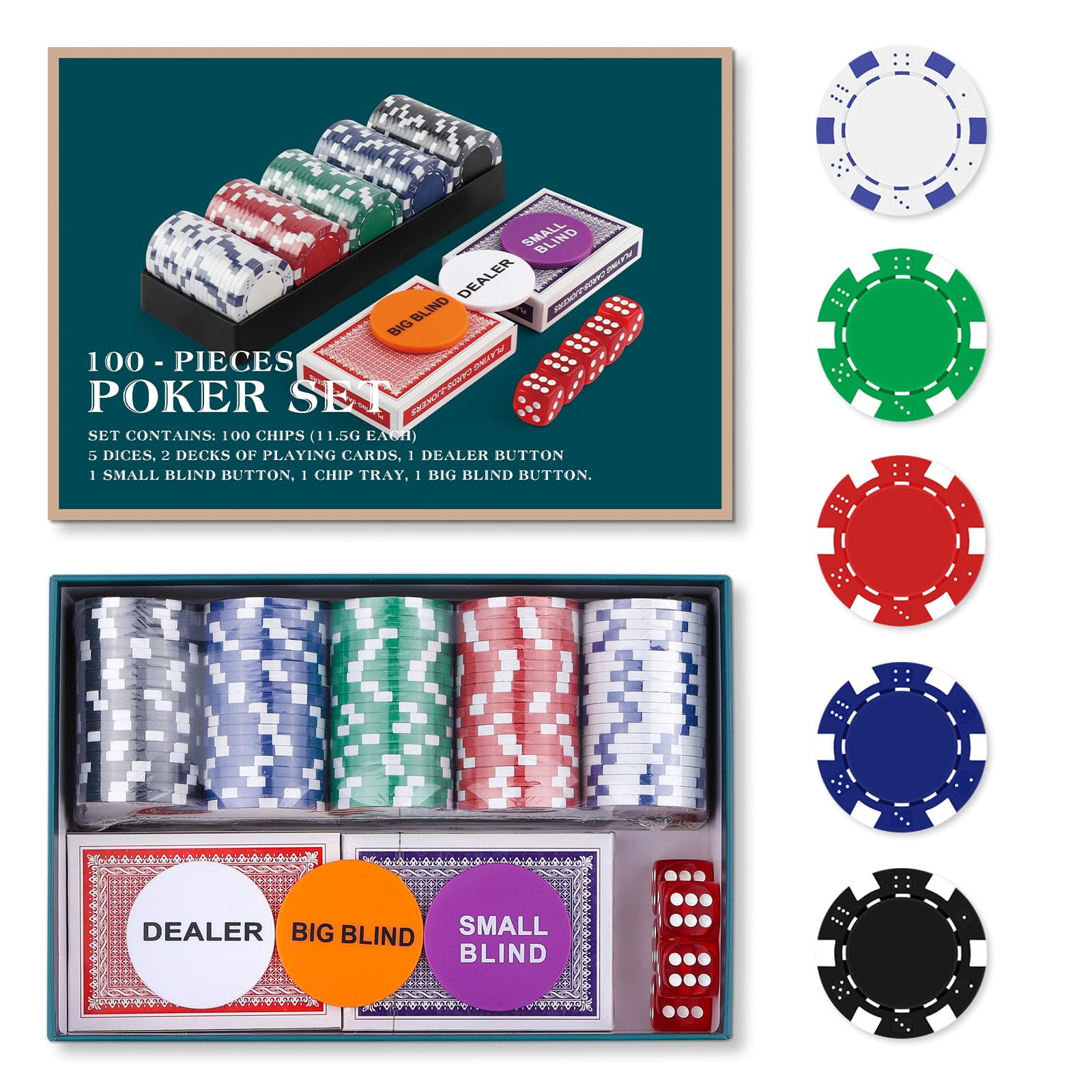 Set De Fichas De Póker Para Viaje Homwom 100 Piezas, 11.5 G, Compuesto De Arcilla