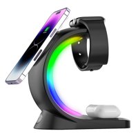 Genérico - Estación De Carga Inalámbrica, 6-Color Rgb Light 15W Fast Magnetic Wireless Charger Stand For Apple Multiple Devices-Negro