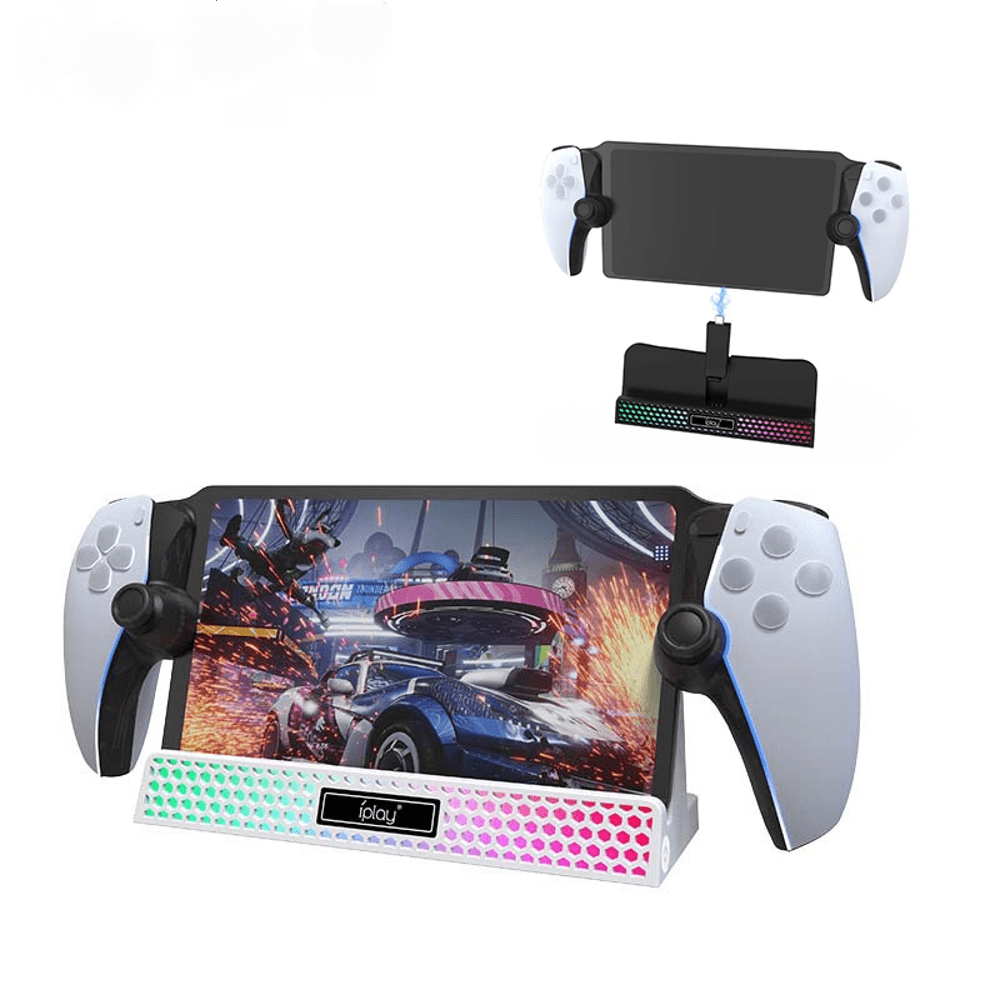 Genérico - Base De Carga Compatible Con Playstation Portal Con Cable De Carga Type-c, Soporte Con Luces Rgb Para Consola De Juegos Ps5 Portal Accesorios-blanco