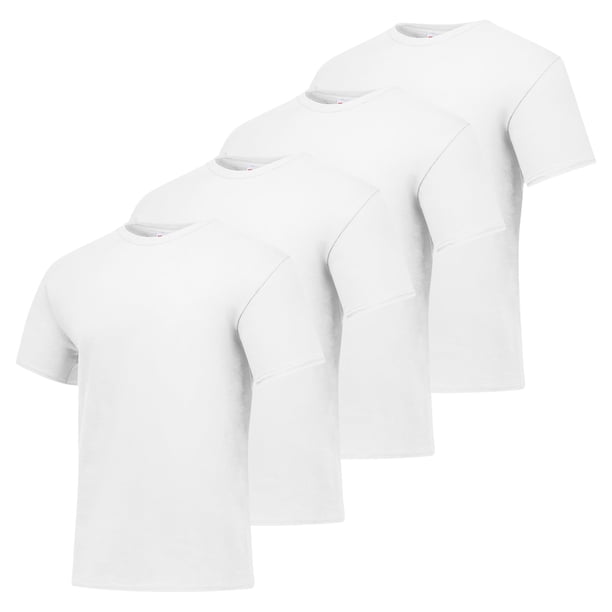 Camiseta Hanes Essentials de algodón con cuello redondo para hombre, color blanco, paquete de 4