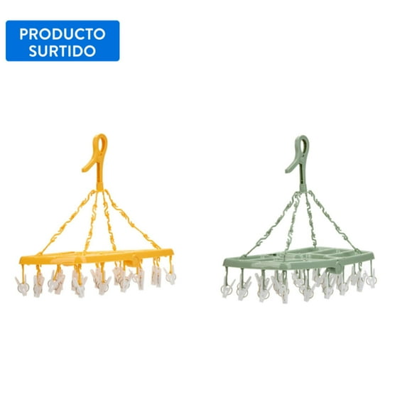 Colgador de ropa 24 pinzas 24x25 cm rectangular, color surtido, 1 un, 1 Un