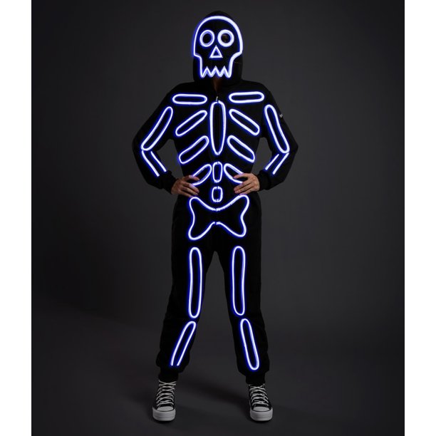 Disfraz de esqueleto de Halloween de Elfos borrachos para mujer, mono cómodo y fácil para adulto, mono de huesos con iluminación LED para mujer, disfraz de Halloween, XL