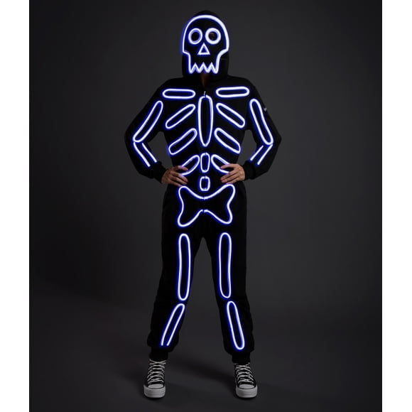 Disfraz de esqueleto de Halloween de Elfos borrachos para mujer, mono cómodo y fácil para adulto, mono de huesos con iluminación LED para mujer, disfraz de Halloween, XL