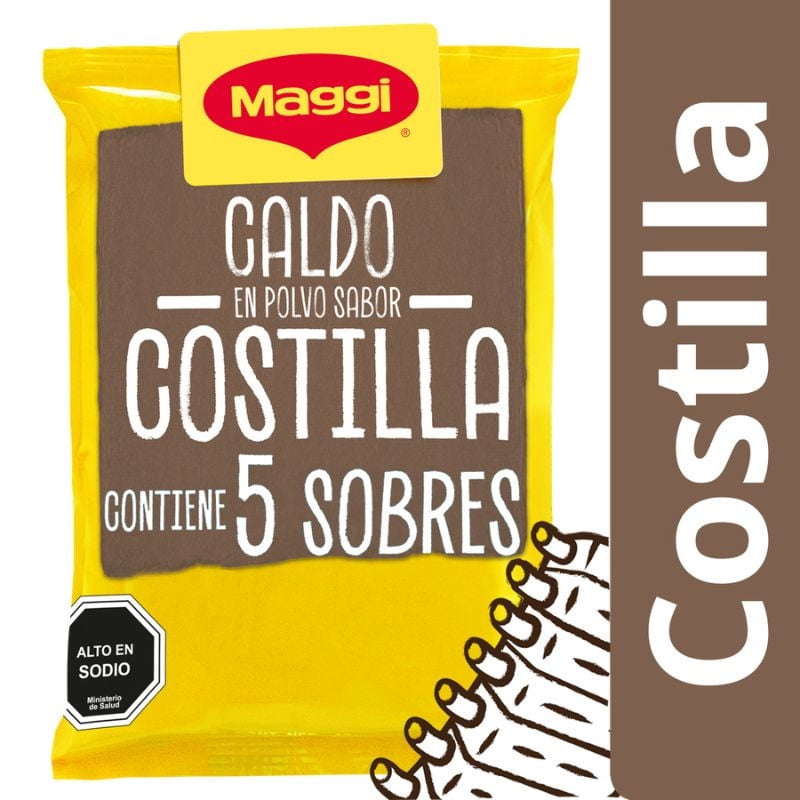 Caldo En Polvo Sabor Costilla (5 Sobres) Bolsa 35 g Maggi