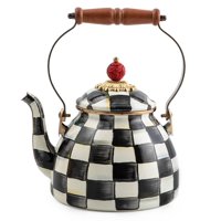 Tetera Mackenzie-Childs Esmaltada Courtly Check, 2 Litros, Color Blanco Y Negro