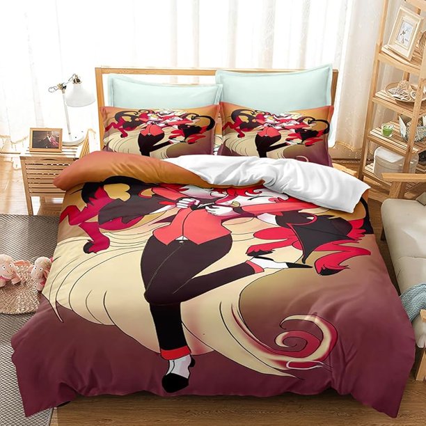 Hazbin -Hotel -3 Piece- Bedding Set Printed-Duvet Cover Set- Printed Bed Comforter -Cover Quilt -Covers with Pillowcases for -Your Own- Bedroom No Quilt
