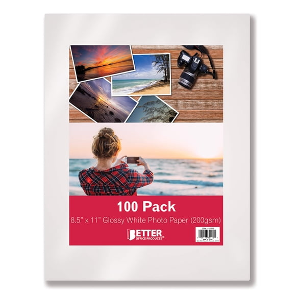 Papel fotográfico Better Office Products, 8.5 x 11 pulgadas, 200 g/m², 100 hojas