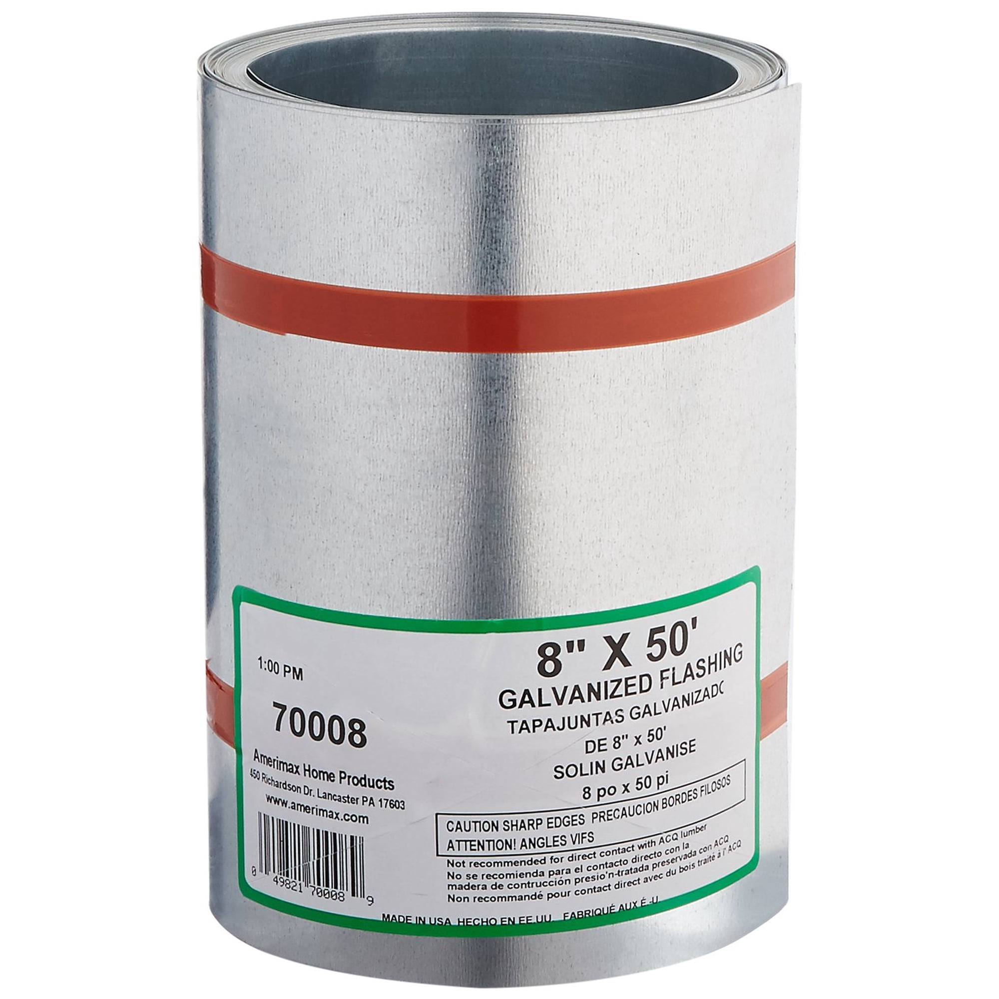 Flashing Amerimax 70008 De Acero Galvanizado, 8 Pulgadas X 50 Pies