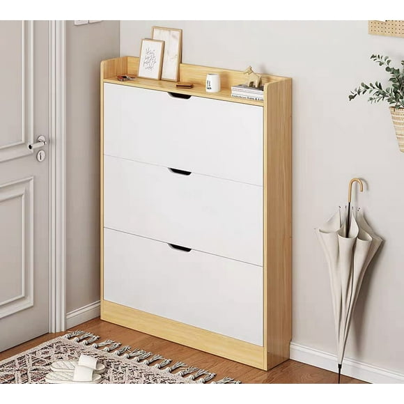 Zapatero Mueble Organizador de Zapatos para Entrada o Dormitorio Color Blanco y Café