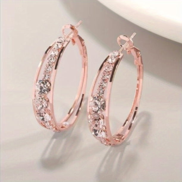 1pair Men's Earrings Exquisite Explosive Style Wind Rhinestone Men's And Women's Earrings Large Circle Earrings Ear Jewelry