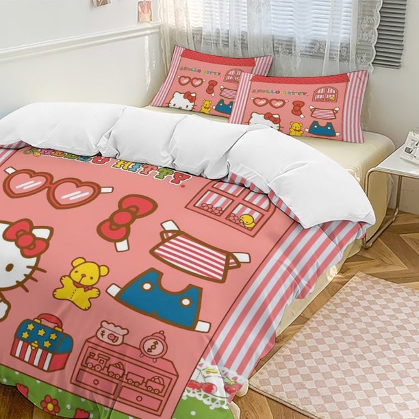 Hello Kitty 3-Piece Twin Bed Set - Includes 1 Single Comforter And 2 Pillowcases Bedding - Fade Resistant Microfiber - Hello Kitty