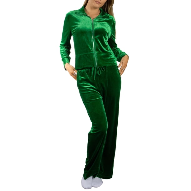 Jess por Meiko Conjuntos de Ropa para Mujer Chaqueta con Cremallera de Manga Larga con Pantalones Conjunto de Chándal de Terciopelo de 2 Piezas XS Verde Bosque