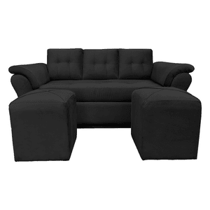 Mueblesjd - Sofá New Sira + Puff Felpa Negro